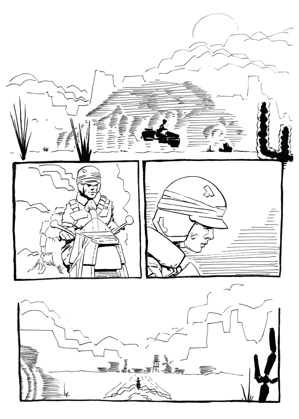 Page 1 of Analog Issue one, a courier rides through a desert