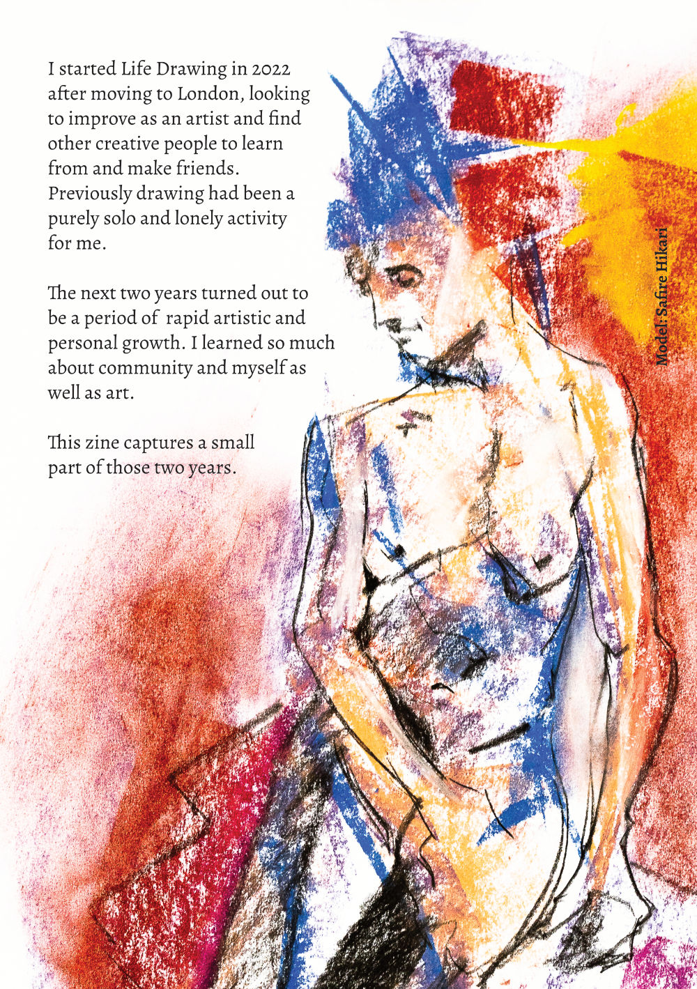 A colour life drawing of a woman, page 1 of learning to see  