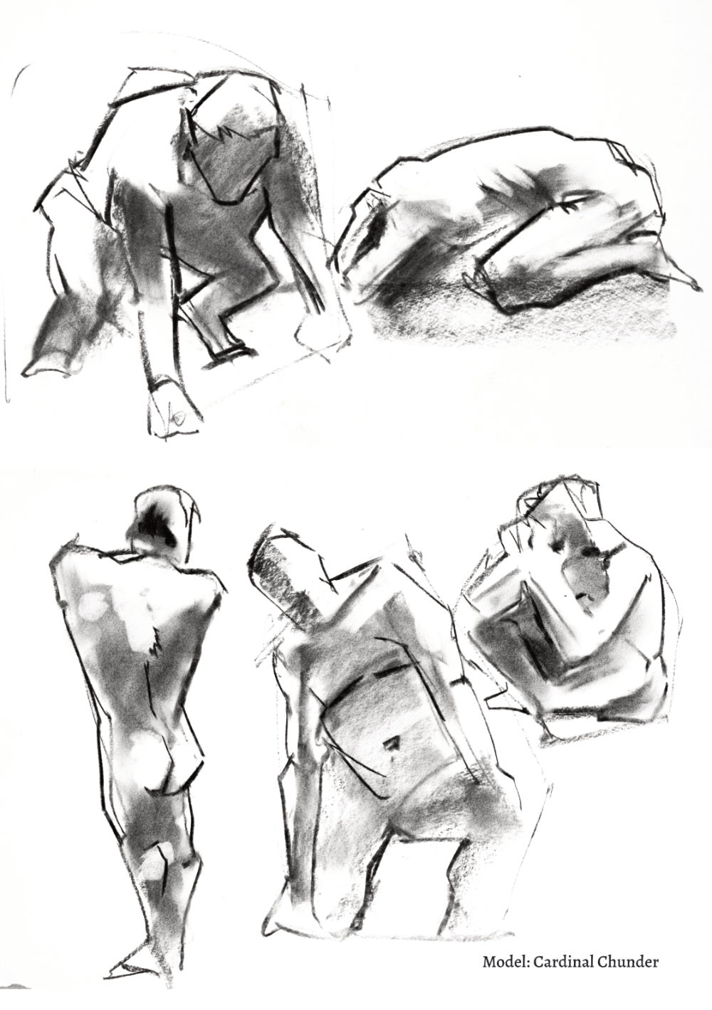 A selection of quick charcoal drawings of a male figure, Learning to See page 3