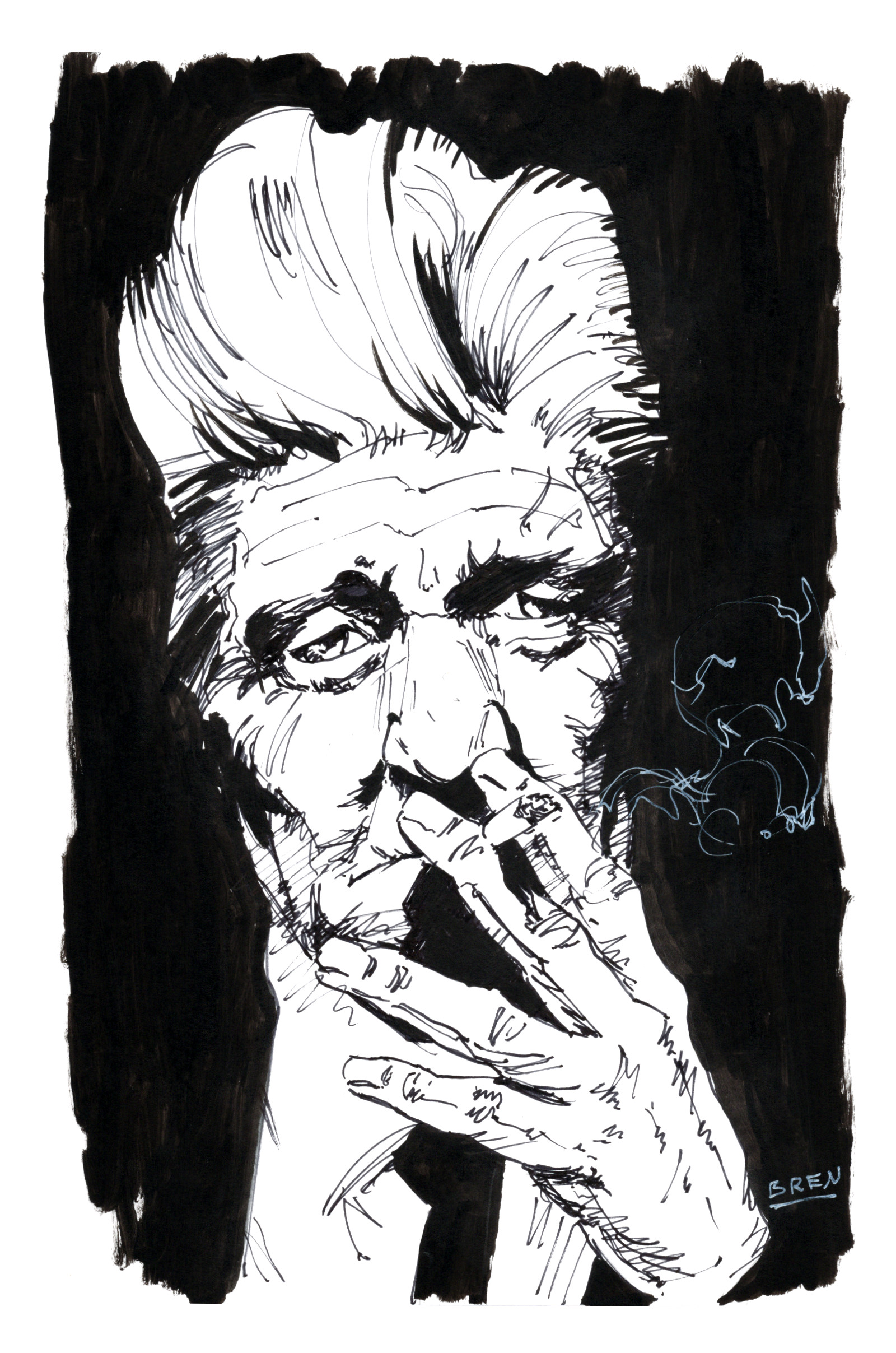 Pen and ink portrait drawing of David Lynch