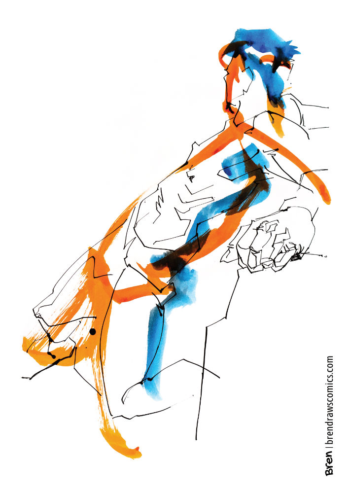 Life drawing of a reclining female figure - pen and ink