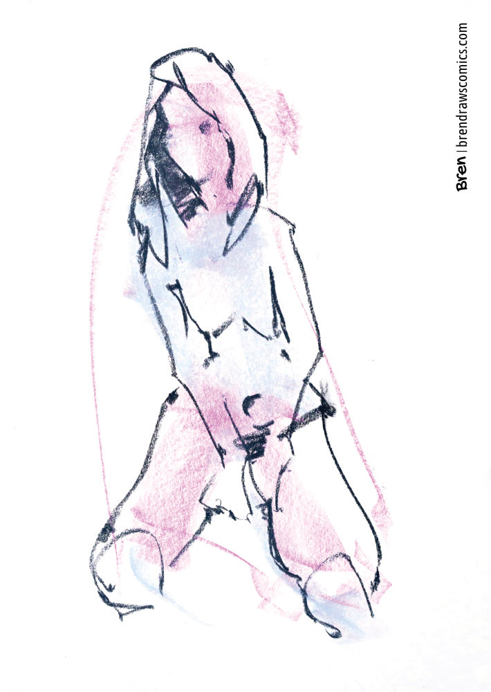 Pastel life drawing of a seated woman