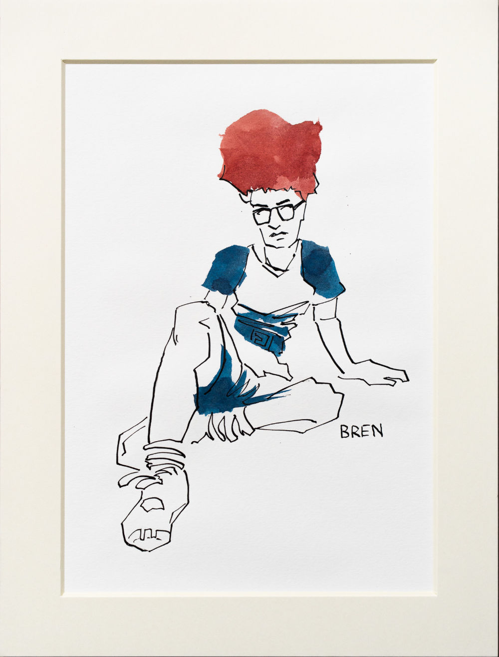 Oriana - framed ink drawing of a seated woman 