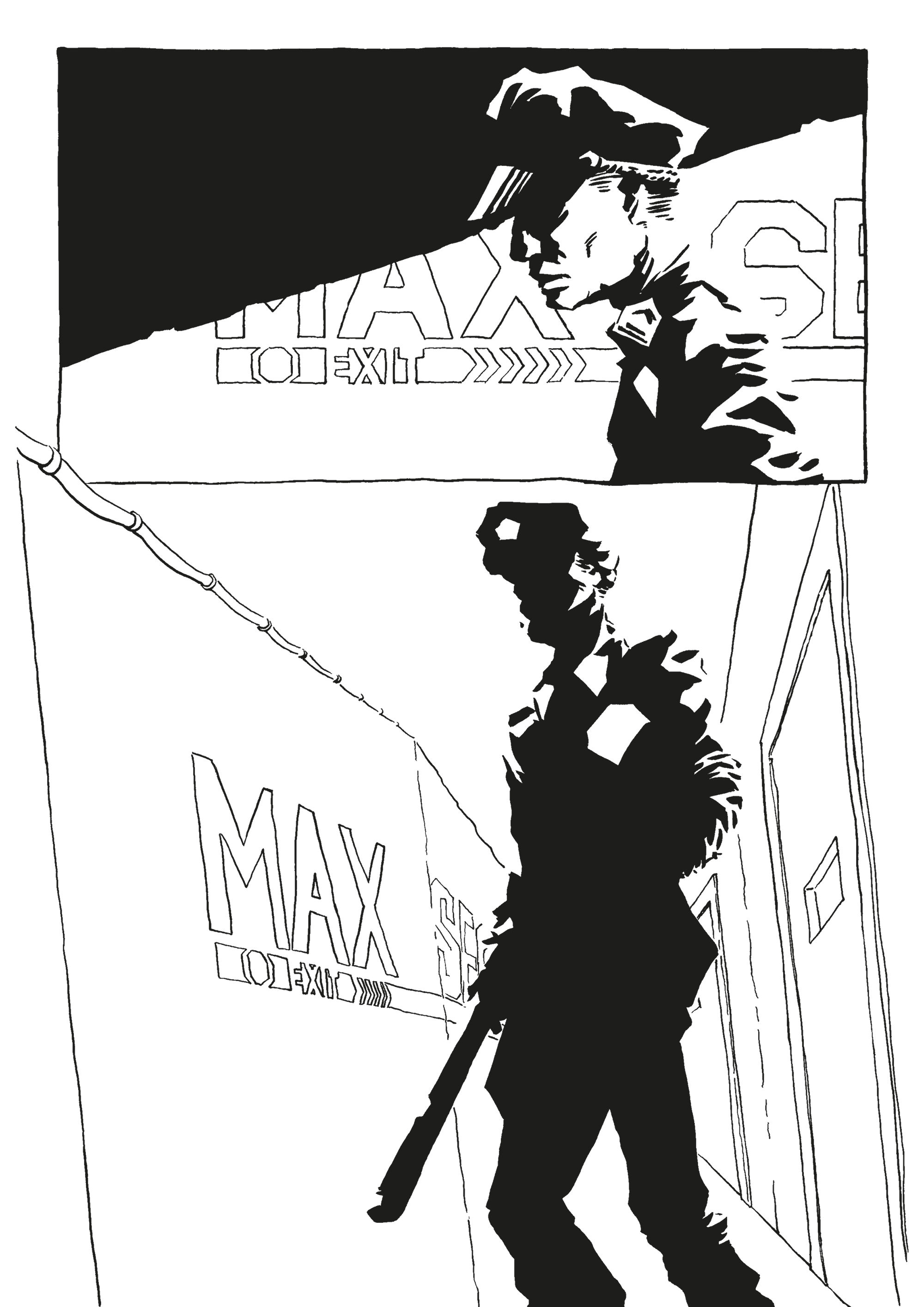 A guard walks down a prisoner corridor, holding a baton