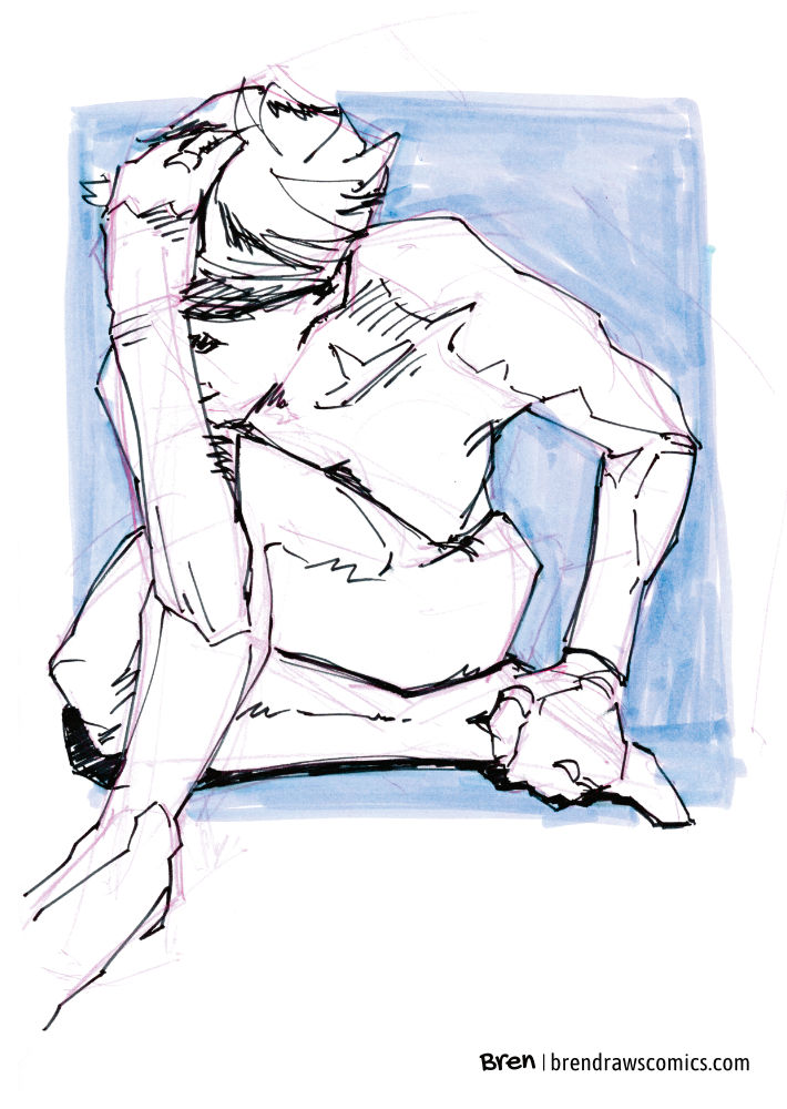 life drawing of a woman seated, pen and ink